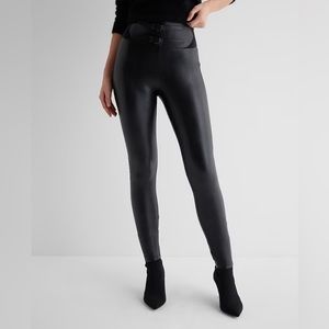 High Waisted Faux Leather Double Belted Leggings